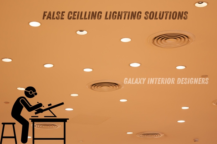False ceiling lighting solutions by Galaxy Interior Designers in Chennai, featuring a modern design with multiple recessed lights providing optimal illumination for workspace environments