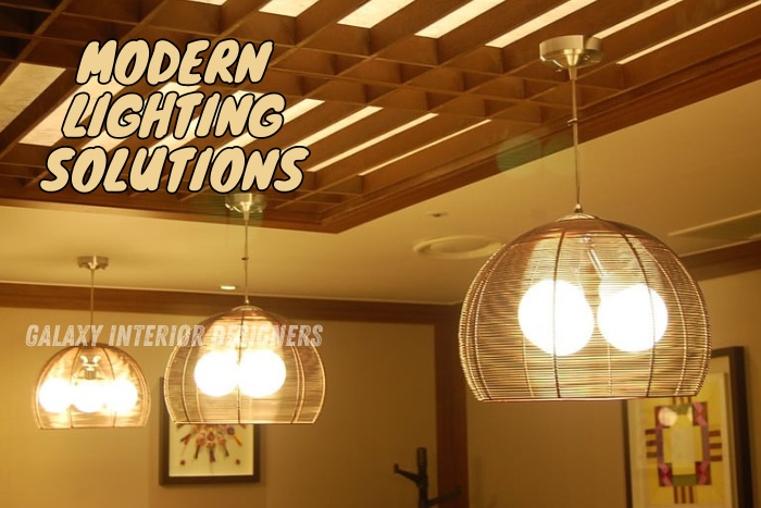 Modern ceiling lights with stylish fixtures showcasing innovative lighting solutions by Galaxy Interior Designers, Chennai.