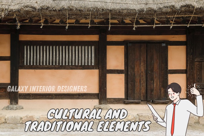 Traditional Indian architectural elements showcased in cultural and traditional designs by Galaxy Interior Designers in Chennai, featuring wooden doors, thatched roofing, and natural textures