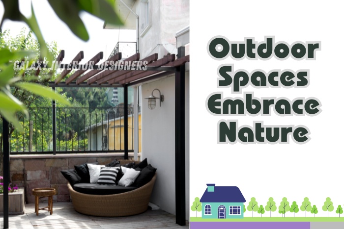 Beautiful outdoor space designed by Galaxy Interior Designers in Chennai, featuring cozy seating and a nature-inspired pergola. Perfect for embracing the outdoors and enhancing your home's aesthetic appeal. 🌿🏡