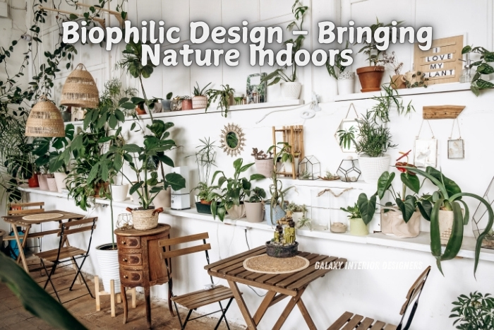 Biophilic design by Galaxy Interior Designers in Chennai, showcasing an indoor space filled with natural elements like plants, wood furniture, and greenery. Specializing in residential interiors that bring nature indoors for a calming and refreshing living environment