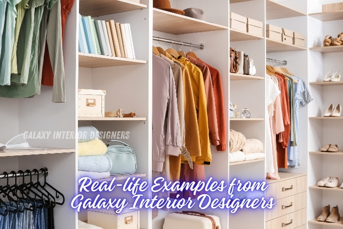 Custom wardrobe design by Galaxy Interior Designers in Chennai, showcasing real-life examples of organized storage solutions. Specializing in residential interiors, including modular wardrobes tailored to fit client needs and modern living spaces