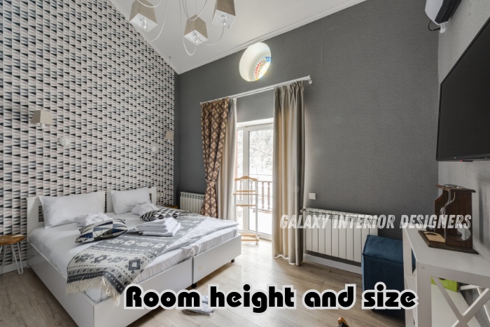 Modern bedroom design by Galaxy Interior Designers in Chennai, featuring high ceilings and a spacious layout with elegant decor. Specializing in residential interiors that maximize room height and size for enhanced comfort and aesthetic appeal