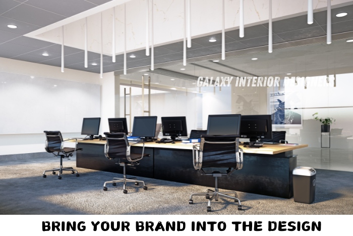 Office interior design by Galaxy Interior Designers in Chennai, featuring a modern workspace that incorporates brand identity into the layout and decor. Specializing in office interiors that reflect your business's brand and values, enhancing both functionality and aesthetics