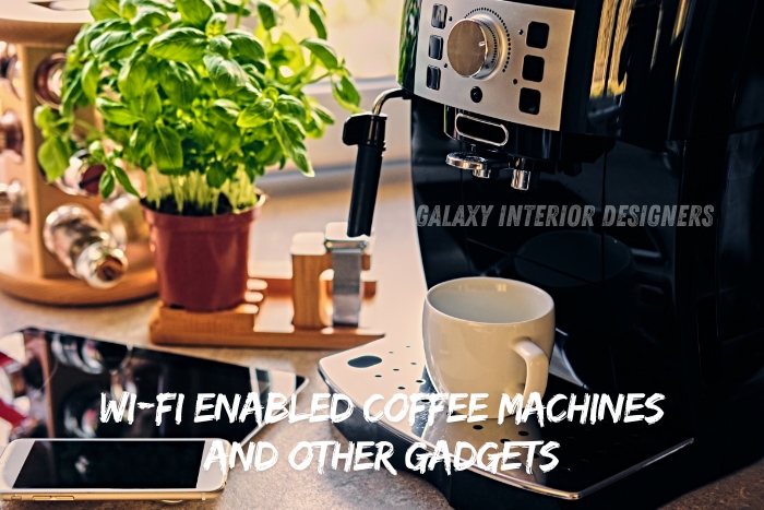 Wi-Fi-enabled coffee machine setup by Galaxy Interior Designers in Chennai, showcasing smart kitchen gadgets for modern homes. Specializing in integrating smart technology into residential interiors for convenience and efficiency