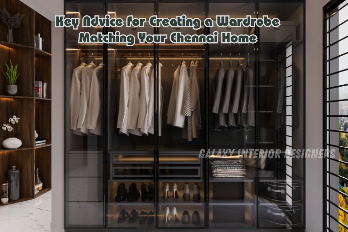 Customized wardrobe design by Galaxy Interior Designers in Chennai, tailored to match the aesthetics of modern Chennai homes. Featuring sleek glass doors and organized compartments for an elegant and functional wardrobe solution