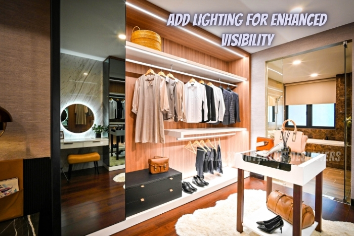 Modern wardrobe design with integrated lighting by Galaxy Interior Designers in Chennai, enhancing visibility and style in residential interiors. Specializing in custom wardrobe solutions with added lighting for a luxurious and functional look